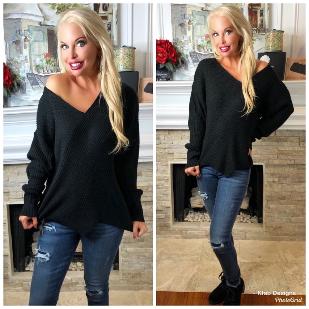 🥰LAST 2! Black V Neck Diagonal Detail Sweater! - Picture 4 of 8